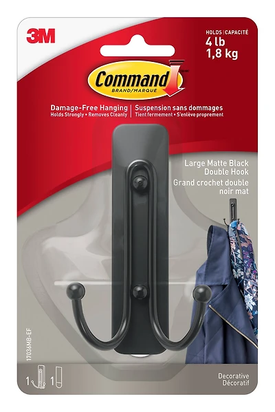 Command™ Decorative Double Hooks, Matte Black