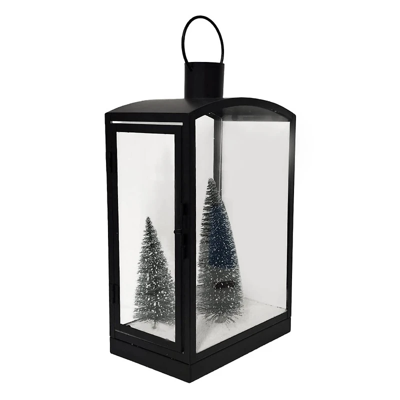 Black Snowy Trees LED Lighted Lantern by Ashland®