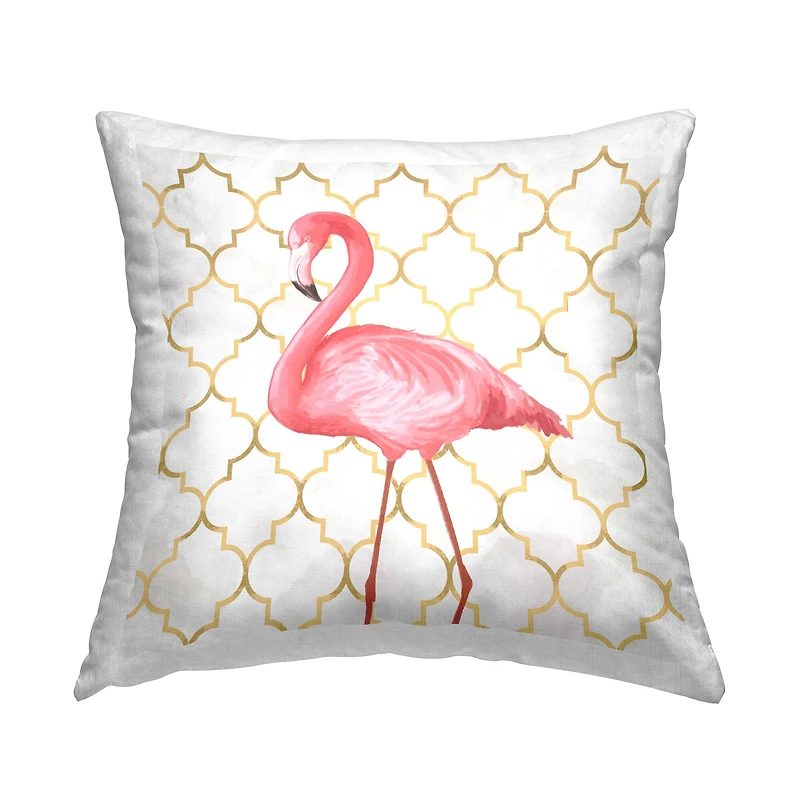 Stupell Industries Pink Flamingo Animal Chic Gold Deco Pattern Throw Pillow 18" x 18"