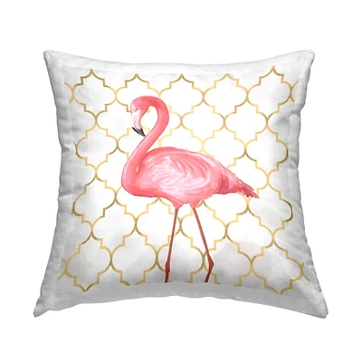 Stupell Industries Pink Flamingo Animal Chic Gold Deco Pattern Throw Pillow 18" x 18"