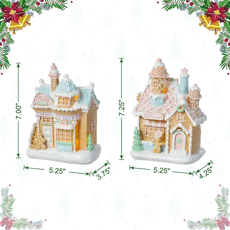 Glitzhome® 7" Christmas Macaron Resin Village Table Decor Set