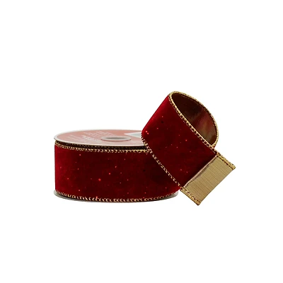 2.5" x 15ft. Red & Gold Wired Velvet Ribbon by Celebrate It®