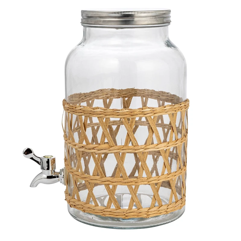 Hello Honey® 5.5qt. Glass Beverage Dispenser with Natural Woven Seagrass Sleeve