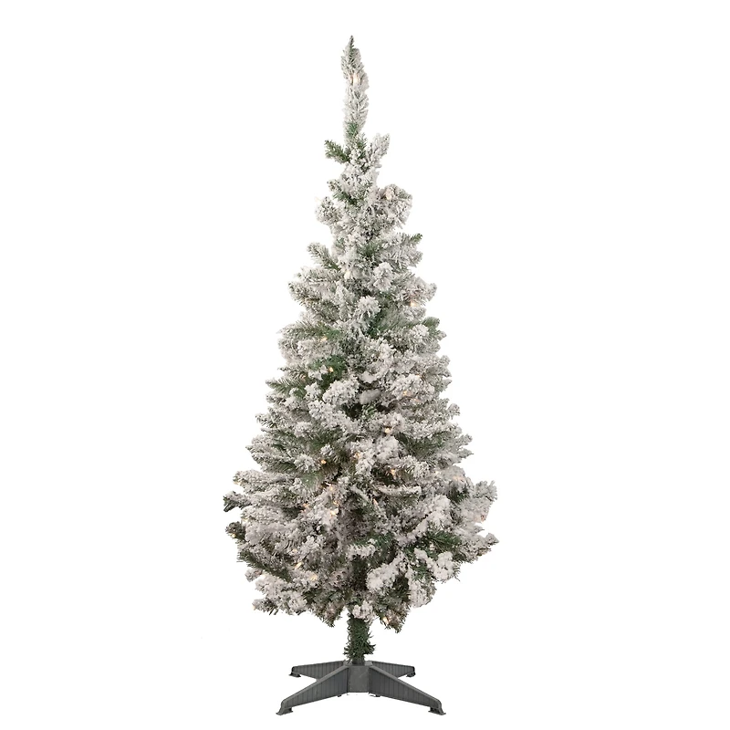 4ft. Pre-Lit Flocked Pine Slim Artificial Christmas Tree, Clear Lights
