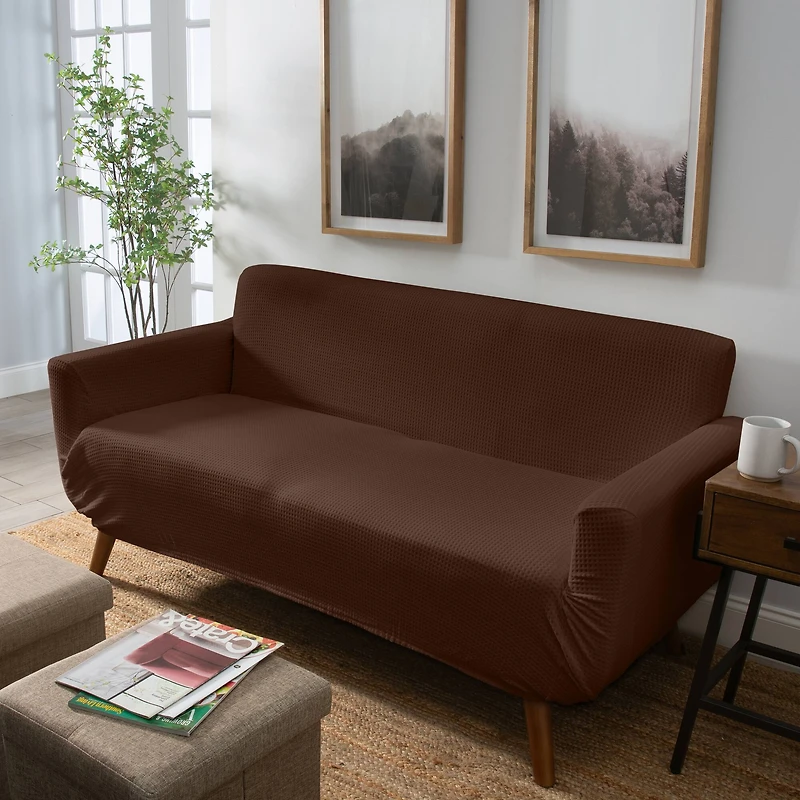 Home Details Brown Waffle Design Love Seat Furniture Slipcover