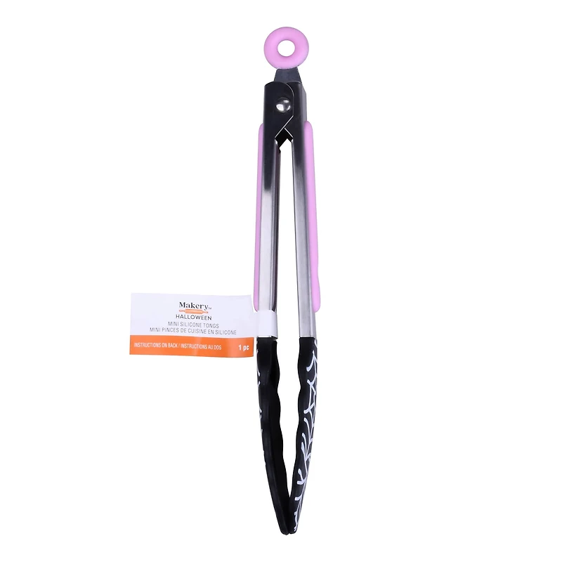 Mini Pink & Black Spiderweb Silicone Tongs by Makery™