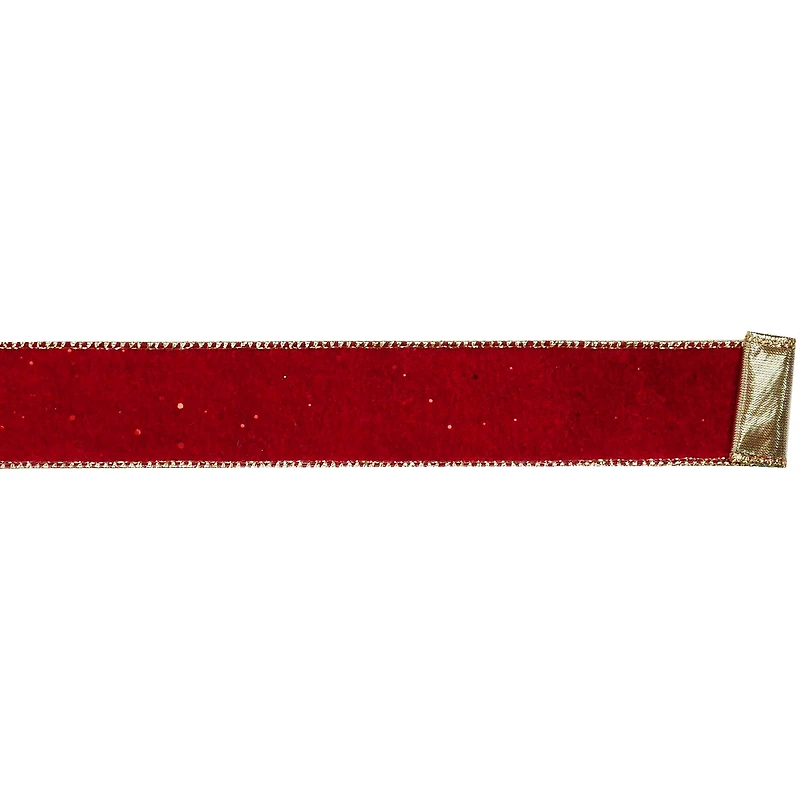 1.5" x 15ft. Red & Gold Velvet Wired Ribbon by Celebrate It®