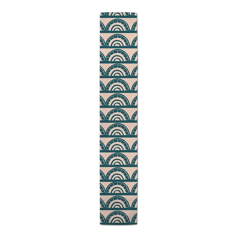 Abstract Teal Arch Pattern 16" x 90" Cotton Twill Runner