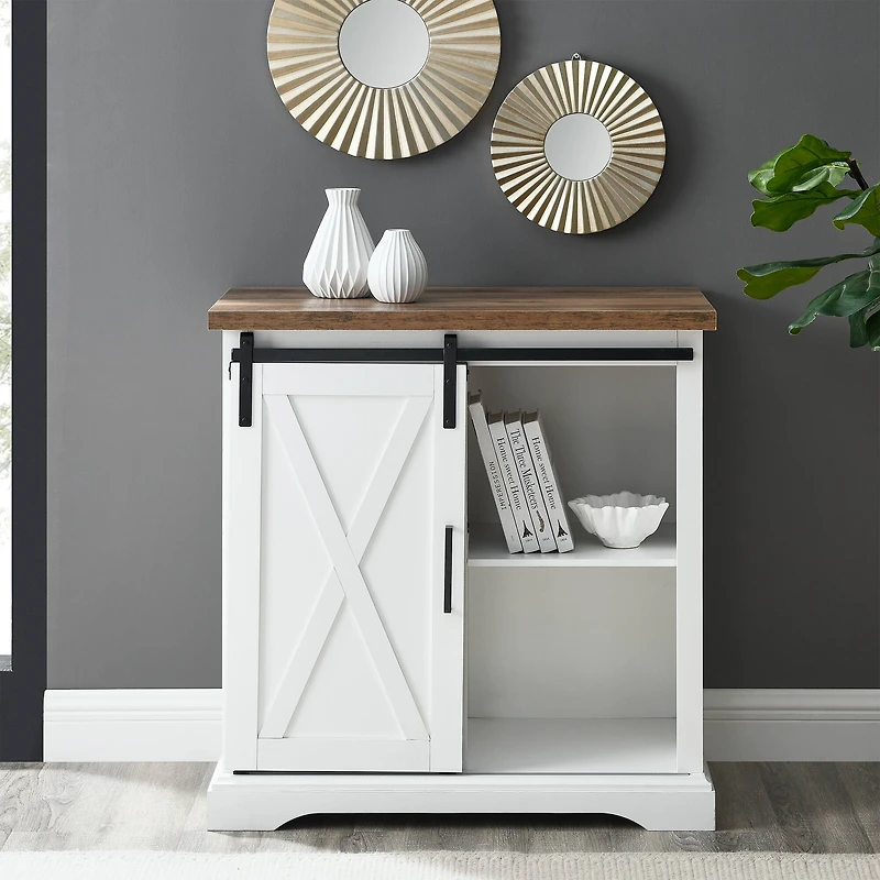 Walker Edison 32" Solid White Reclaimed Barnwood Rustic Farmhouse Buffet 