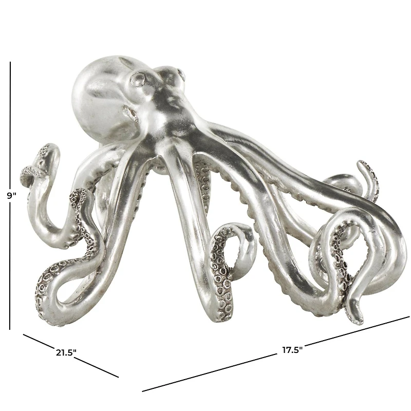 21.5" Silver Laying Octopus Sculpture