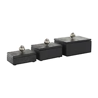 Black Marble Decorative Box with Textured Silver Aluminum Knobs, 3ct.