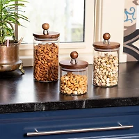 Honey Can Do Acacia Top Glass Kitchen Canister Set, 3ct.