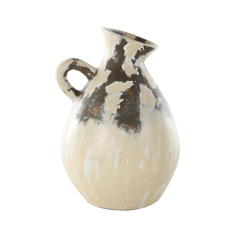 16.5" Cream Ceramic Vase with Curved Handle