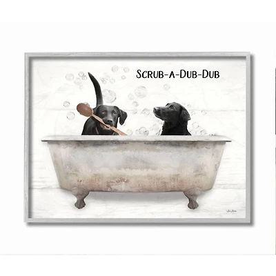 Stupell Industries Scrub a Dub Dub Quote Family Pet Dog Bath in Gray Frame Wall Art