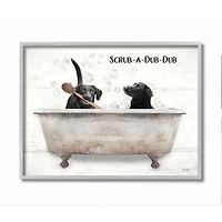 Stupell Industries Scrub a Dub Dub Quote Family Pet Dog Bath in Gray Frame Wall Art