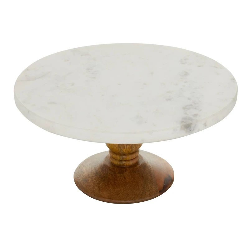 12" White Marble & Natural Wood Serving Tray