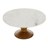 12" White Marble & Natural Wood Serving Tray