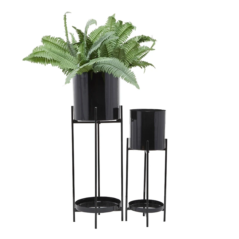 Black Contemporary Planter, Set of 2" 24", 32"