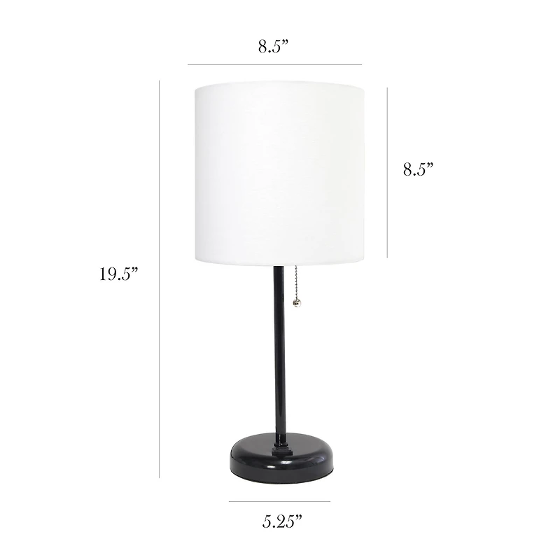 LimeLights White Shade Lamp with Charging Outlet