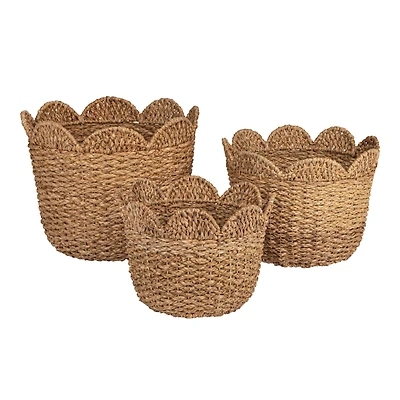 Hello Honey® Natural Scalloped Edge Braided Bankuan & Rattan Basket Set