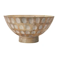 Hello Honey® 6" Whitewashed Footed Mango Wood Bowl with Carved Circle Accents