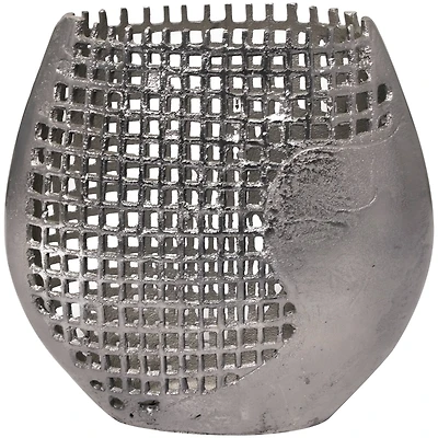 13" Dark Gray Aluminum Grid Inspired Abstract Vase with Open Frame Design