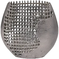13" Dark Gray Aluminum Grid Inspired Abstract Vase with Open Frame Design