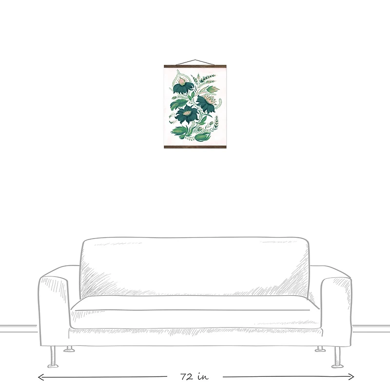 Folk Floral Pattern Teak Hanging Canvas