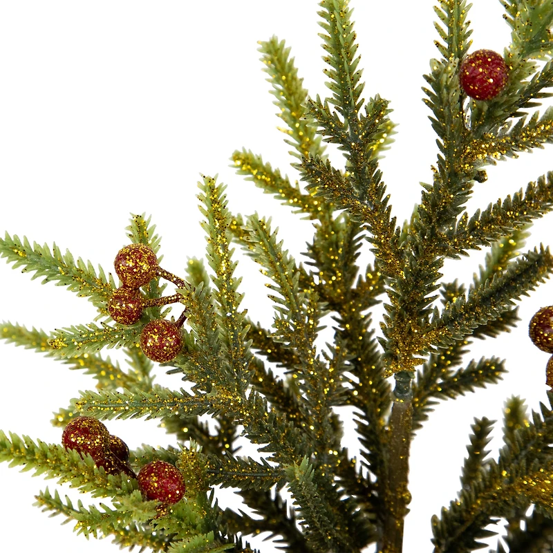 9" Unlit Glittered Pine with Berries Artificial Christmas Tree Set