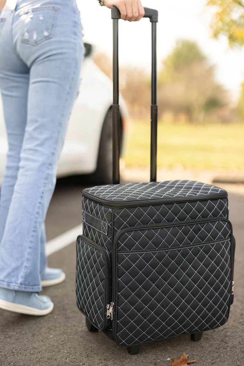 Everything Mary Black & Blue Quilted Rolling Craft Bag