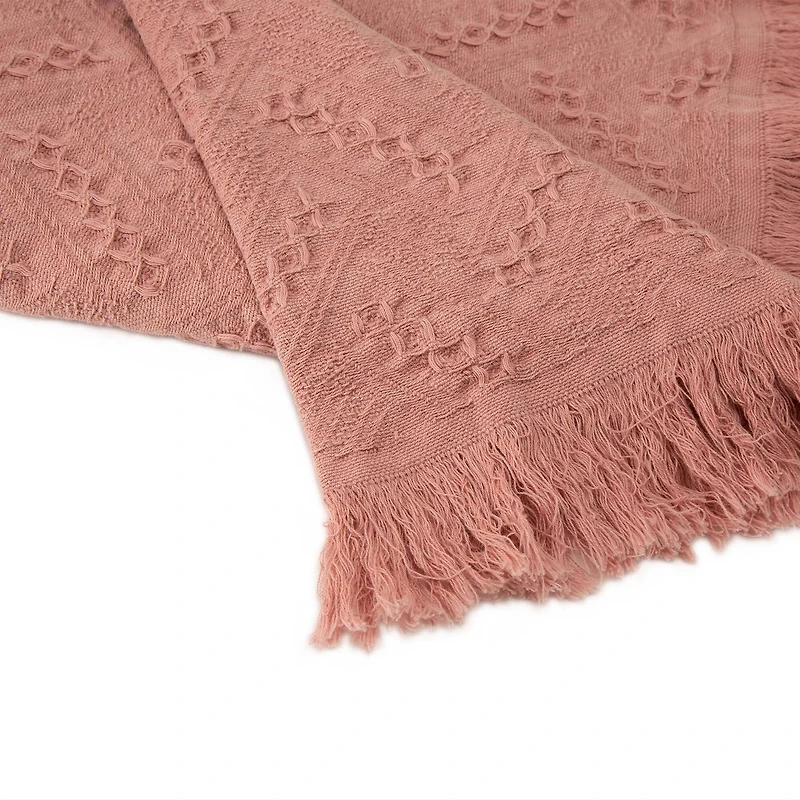 Glitzhome® Coral Pink Grid Cotton Woven Throw