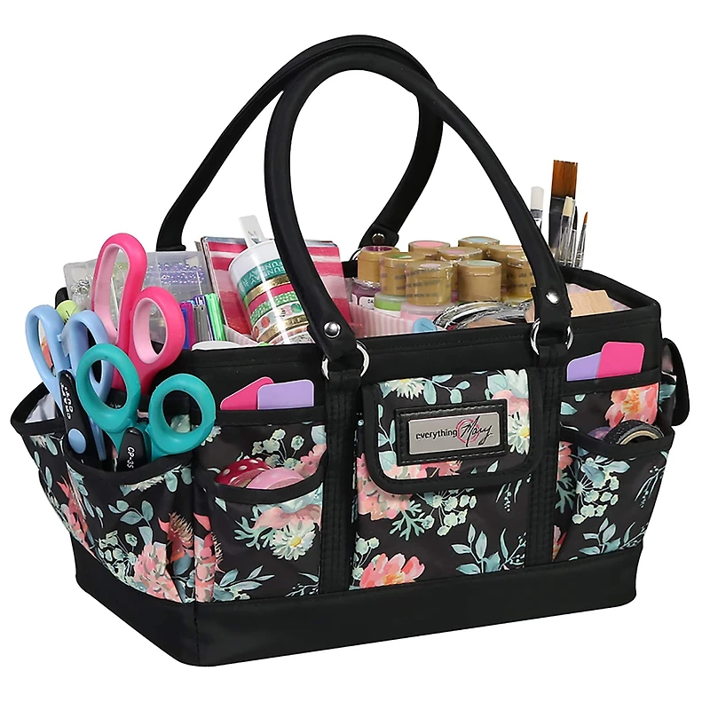 Everything Mary Black & Floral Deluxe Store & Tote Craft Organizer