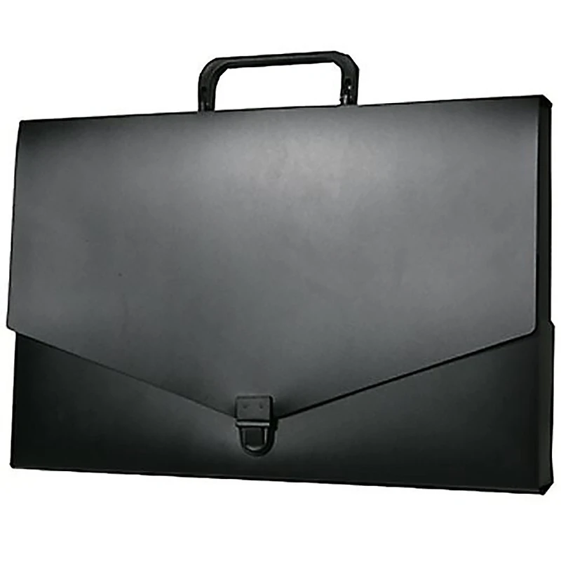 JAM Paper Black Plastic Portfolio Briefcase with Handles 10" x 15"