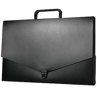 JAM Paper Black Plastic Portfolio Briefcase with Handles 10" x 15"