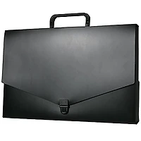 JAM Paper Black Plastic Portfolio Briefcase with Handles 10" x 15"