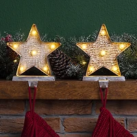 Glitzhome® 8" Marquee LED Star Wooden & Metal Stocking Holder Set
