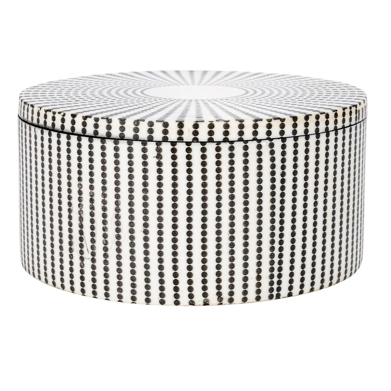 Hello Honey® 6.25" Black & White Spotted Round Reclaimed Wood Box