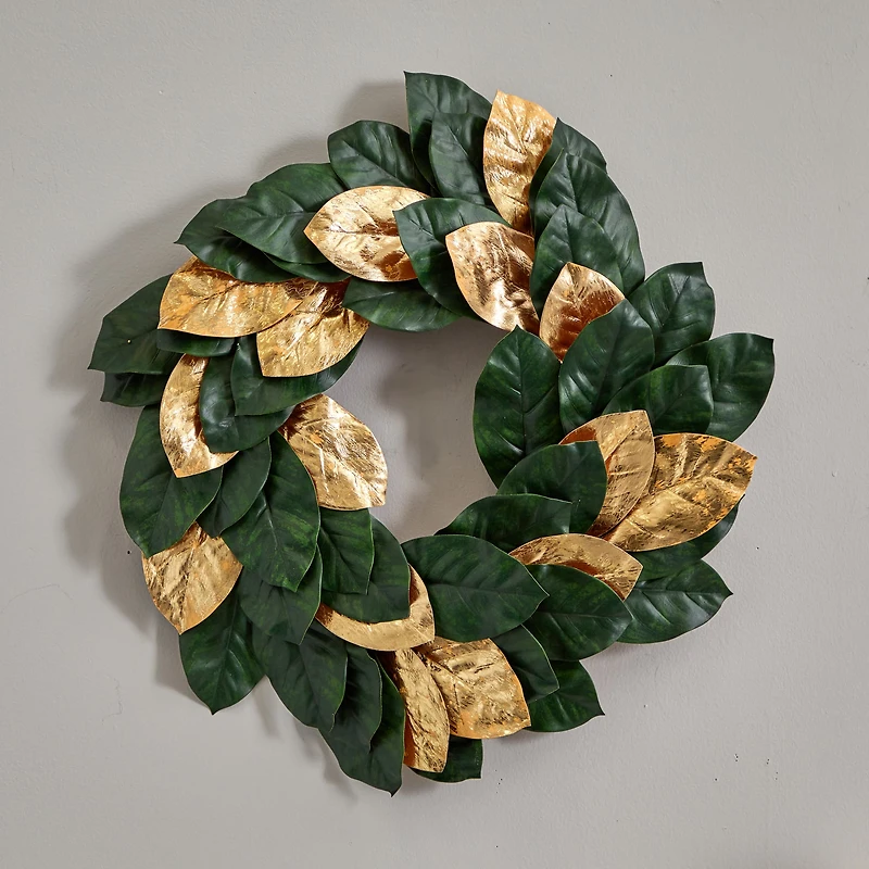 22" Green & Golden Leaf Magnolia Wreath