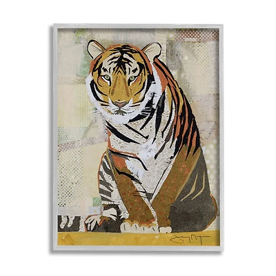 Stupell Industries Resting Jungle Tiger over Abstract Patterns in Gray Frame Wall Art