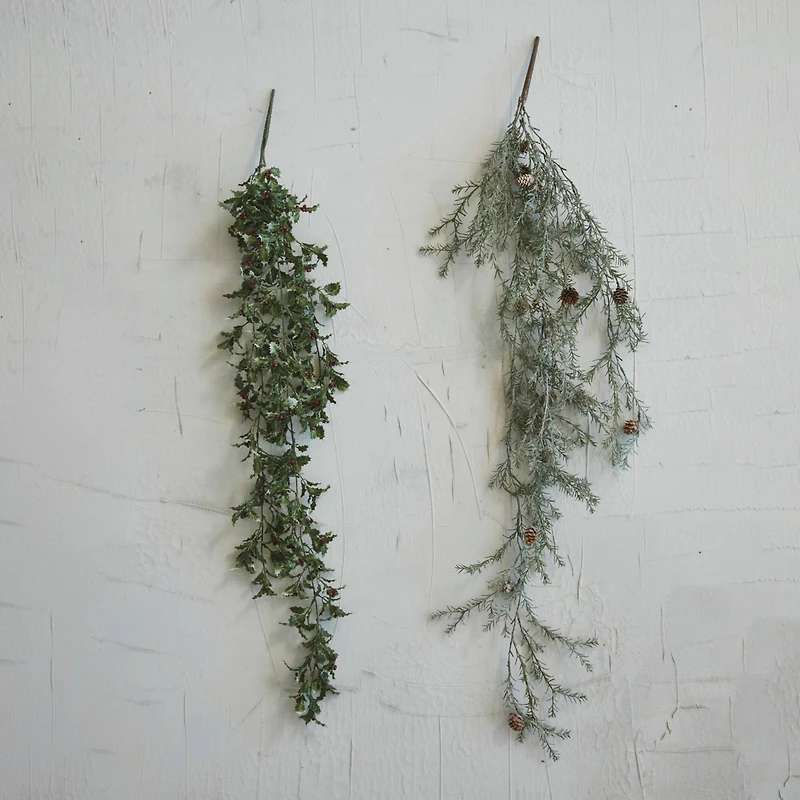 Hello Honey® 43" Frosted Green Faux Pine Hanging Plant with Pinecones