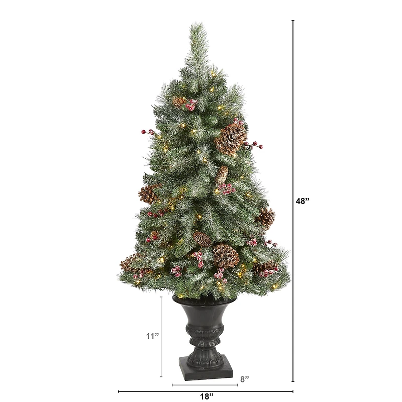 4ft. Pre-Lit Frosted Pine Artificial Christmas Tree with Pinecones & Berries, Clear LED Lights