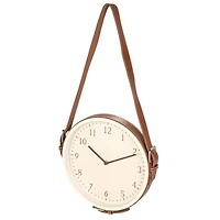 Hello Honey® White & Brown Plastic Hanging Wall Clock with Leather Strap