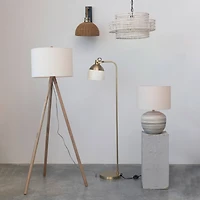 Hello Honey® 5ft. Modern Wood Tripod Floor Lamp with Fabric Shade