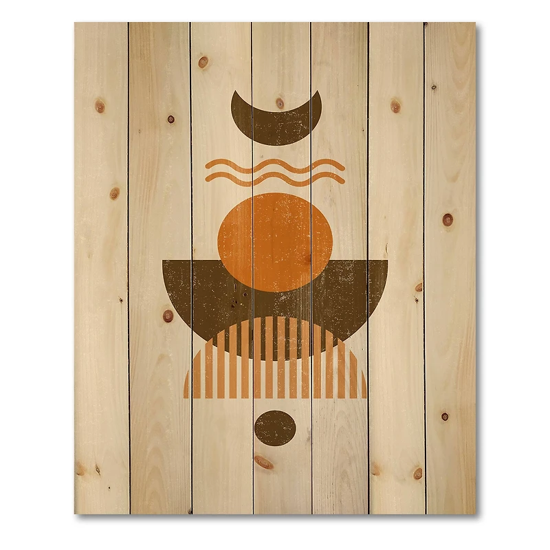 Designart - Abstract Sun and Moon In Earth Tones - Modern Print on Natural Pine Wood