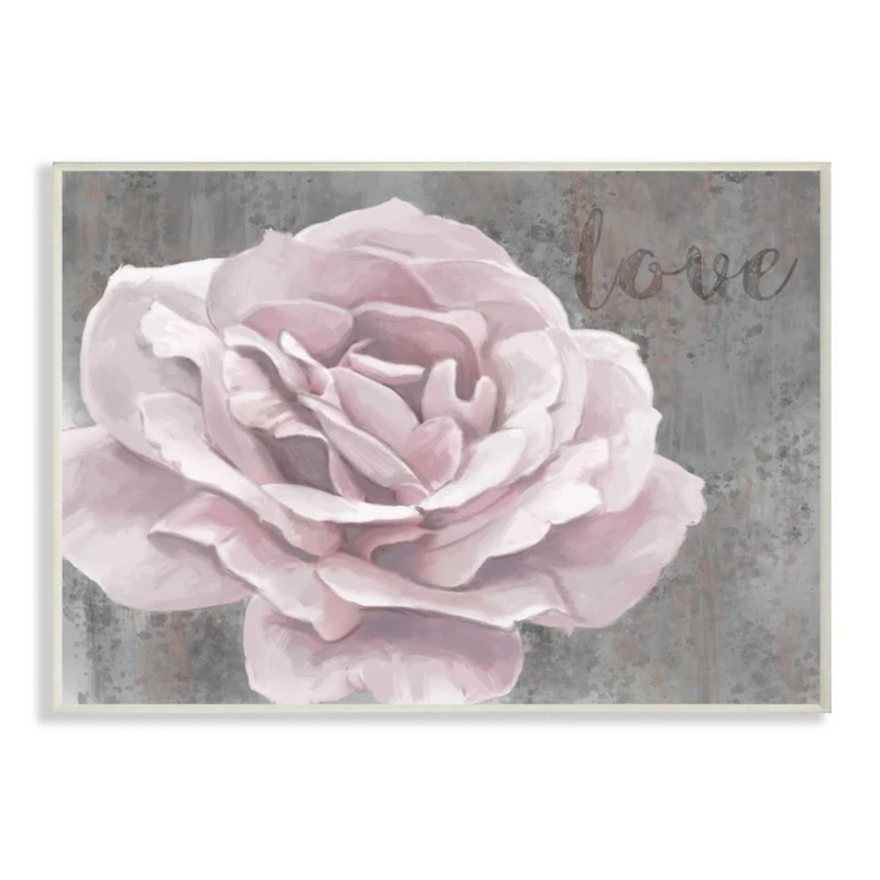 Stupell Industries Love Flower Pink Gray Texture Framed Wall Art