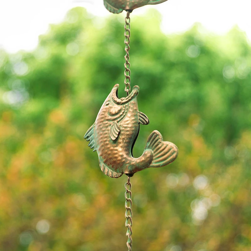 Glitzhome® 8.5ft. Faux Copper Patina Finish Fish Shaped Rain Chain