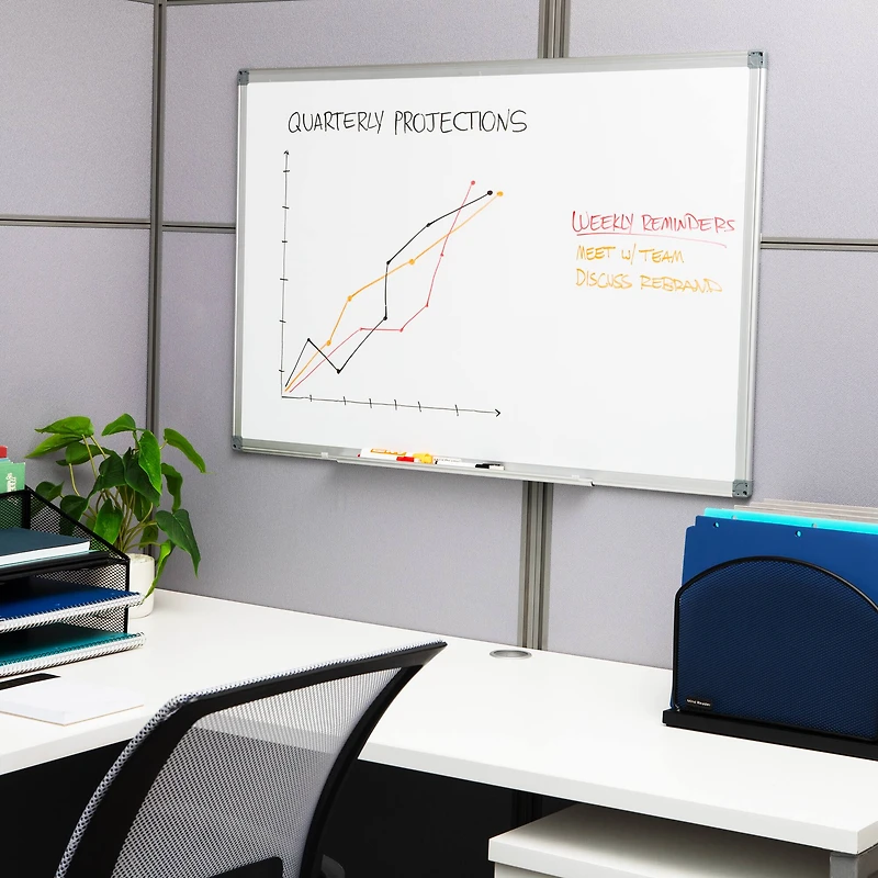 Mind Reader Dry Erase Magnetic White Board, Wall Mount with Eraser Marker Shelf, White