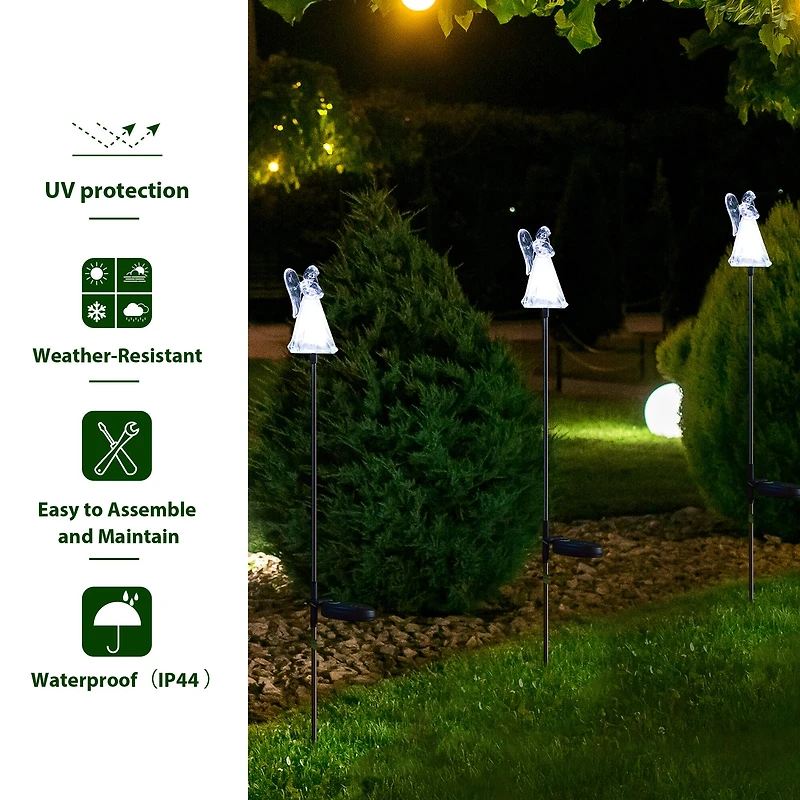 Glitzhome® 36" Solar Powered Angel Stake Light with Stainless Steel Poles, 3ct.