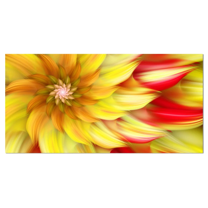 Designart - Rotating Yellow Red Fractal Flower - Large Floral Canvas Art Print