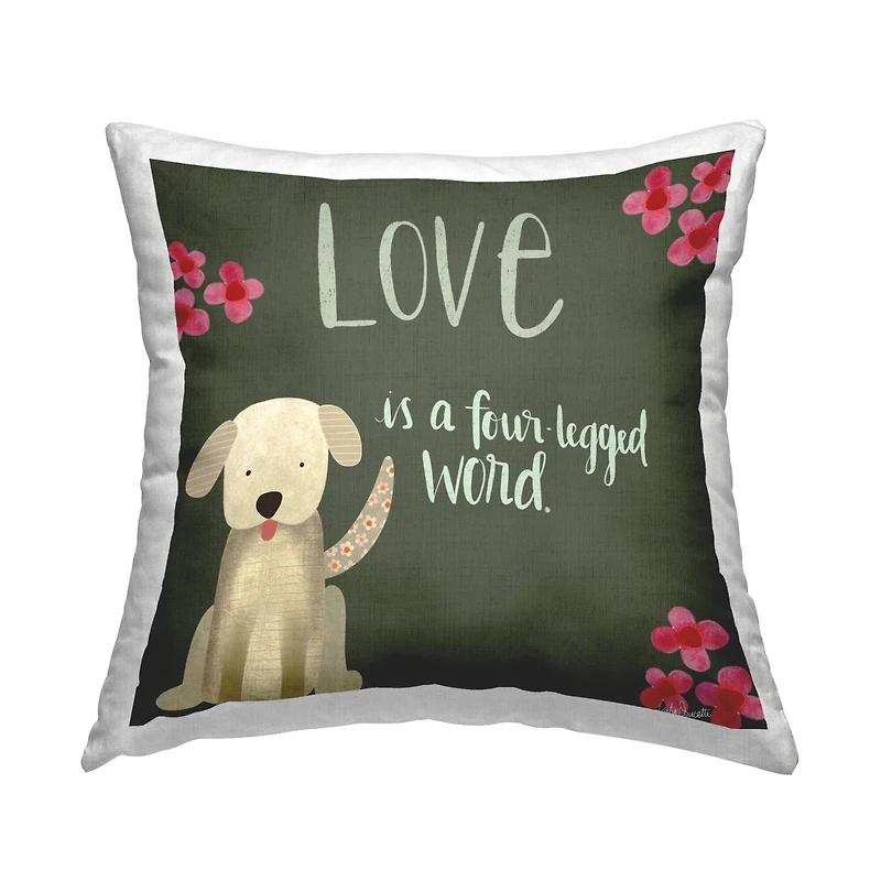 Stupell Industries Dog Lover Happy Puppy Pink Flowers Throw Pillow, 18" x 18"